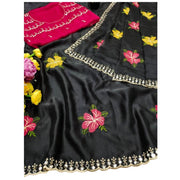 Generic Women's Georgette Embellished Saree With Unstitched Blouse 5.5Mtr�(Black)