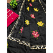 Generic Women's Georgette Embellished Saree With Unstitched Blouse 5.5Mtr�(Black)