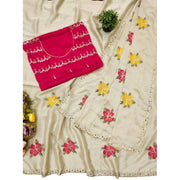 Generic Women's Georgette Embellished Saree With Unstitched Blouse 5.5Mtr�(Cream)