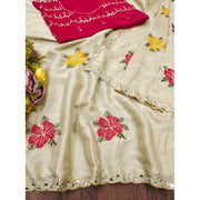 Generic Women's Georgette Embellished Saree With Unstitched Blouse 5.5Mtr�(Cream)