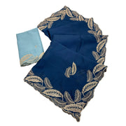 Generic Women's Chiffon Embroidered Saree With Unstitched Blouse 5.5Mtr�(Blue)