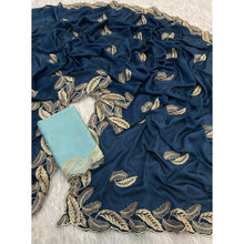 Generic Women's Chiffon Embroidered Saree With Unstitched Blouse 5.5Mtr�(Blue)