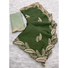 Generic Women's Chiffon Embroidered Saree With Unstitched Blouse 5.5Mtr�(Green)