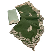 Generic Women's Chiffon Embroidered Saree With Unstitched Blouse 5.5Mtr�(Green)