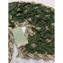 Generic Women's Chiffon Embroidered Saree With Unstitched Blouse 5.5Mtr�(Green)