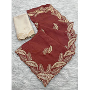 Generic Women's Chiffon Embroidered Saree With Unstitched Blouse 5.5Mtr�(Maroon)