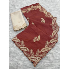 Generic Women's Chiffon Embroidered Saree With Unstitched Blouse 5.5Mtr�(Maroon)