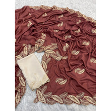 Generic Women's Chiffon Embroidered Saree With Unstitched Blouse 5.5Mtr�(Maroon)