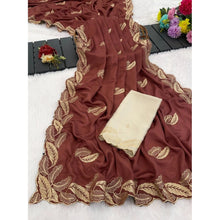 Generic Women's Chiffon Embroidered Saree With Unstitched Blouse 5.5Mtr�(Maroon)
