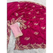 Generic Women's Chiffon Embroidered Saree With Unstitched Blouse 5.5Mtr�(Pink)