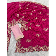 Generic Women's Chiffon Embroidered Saree With Unstitched Blouse 5.5Mtr�(Pink)