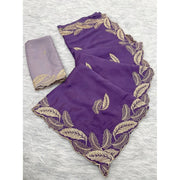Generic Women's Chiffon Embroidered Saree With Unstitched Blouse 5.5Mtr�(Purple)