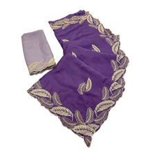Generic Women's Chiffon Embroidered Saree With Unstitched Blouse 5.5Mtr�(Purple)