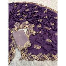 Generic Women's Chiffon Embroidered Saree With Unstitched Blouse 5.5Mtr�(Purple)
