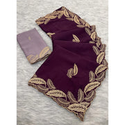 Generic Women's Chiffon Embroidered Saree With Unstitched Blouse 5.5Mtr�(Magenta)