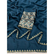Generic Women's Chiffon Embroidered Saree With Unstitched Blouse 5.5Mtr�(Teal)