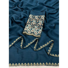 Generic Women's Chiffon Embroidered Saree With Unstitched Blouse 5.5Mtr�(Teal)