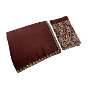 Generic Women's Chiffon Embroidered Saree With Unstitched Blouse 5.5Mtr�(Brown)