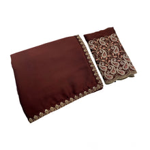 Generic Women's Chiffon Embroidered Saree With Unstitched Blouse 5.5Mtr�(Brown)