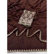 Generic Women's Chiffon Embroidered Saree With Unstitched Blouse 5.5Mtr�(Brown)