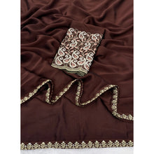 Generic Women's Chiffon Embroidered Saree With Unstitched Blouse 5.5Mtr�(Brown)