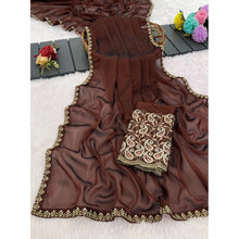 Generic Women's Chiffon Embroidered Saree With Unstitched Blouse 5.5Mtr�(Brown)