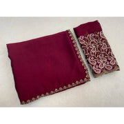 Generic Women's Chiffon Embroidered Saree With Unstitched Blouse 5.5Mtr�(Maroon)