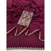Generic Women's Chiffon Embroidered Saree With Unstitched Blouse 5.5Mtr�(Maroon)