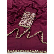 Generic Women's Chiffon Embroidered Saree With Unstitched Blouse 5.5Mtr�(Maroon)
