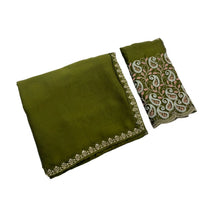 Generic Women's Chiffon Embroidered Saree With Unstitched Blouse 5.5Mtr�(Olive Green)