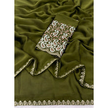 Generic Women's Chiffon Embroidered Saree With Unstitched Blouse 5.5Mtr�(Olive Green)