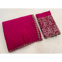 Generic Women's Chiffon Embroidered Saree With Unstitched Blouse 5.5Mtr�(Magenta)