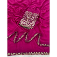 Generic Women's Chiffon Embroidered Saree With Unstitched Blouse 5.5Mtr�(Magenta)