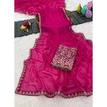 Generic Women's Chiffon Embroidered Saree With Unstitched Blouse 5.5Mtr�(Magenta)