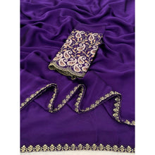 Generic Women's Chiffon Embroidered
 Saree With Unstitched Blouse 5.5Mtr�(Purple)