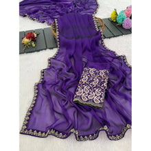 Generic Women's Chiffon Embroidered
 Saree With Unstitched Blouse 5.5Mtr�(Purple)