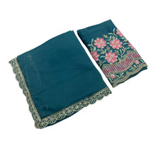 Generic Women's Georgette Embellished Saree With Unstitched Blouse 5.5Mtr�(Teal)