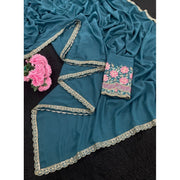Generic Women's Georgette Embellished Saree With Unstitched Blouse 5.5Mtr�(Teal)