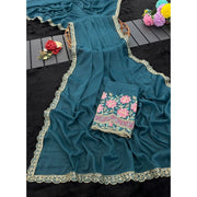 Generic Women's Georgette Embellished Saree With Unstitched Blouse 5.5Mtr�(Teal)