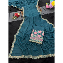 Generic Women's Georgette Embellished Saree With Unstitched Blouse 5.5Mtr�(Teal)