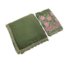 Generic Women's Georgette Embellished Saree With Unstitched Blouse 5.5Mtr�(Olive Green)