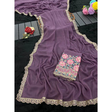 Generic Women's Georgette Embellished Saree With Unstitched Blouse 5.5Mtr�(Purple)