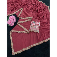 Generic Women's Georgette Embellished Saree With Unstitched Blouse 5.5Mtr�(Maroon)
