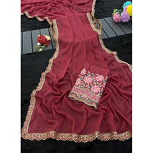 Generic Women's Georgette Embellished Saree With Unstitched Blouse 5.5Mtr�(Maroon)