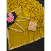 Generic Women's Georgette Embellished Saree With Unstitched Blouse 5.5Mtr�(Yellow)