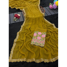Generic Women's Georgette Embellished Saree With Unstitched Blouse 5.5Mtr�(Yellow)