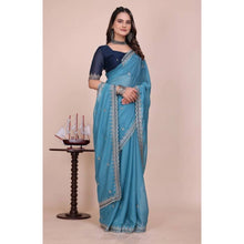 Generic Women's Georgette Embellished Saree With Unstitched Blouse 5.5Mtr�(Aqua Blue)