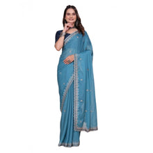Generic Women's Georgette Embellished Saree With Unstitched Blouse 5.5Mtr�(Aqua Blue)