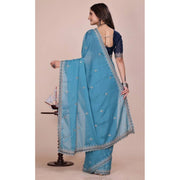 Generic Women's Georgette Embellished Saree With Unstitched Blouse 5.5Mtr�(Aqua Blue)