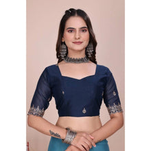 Generic Women's Georgette Embellished Saree With Unstitched Blouse 5.5Mtr�(Aqua Blue)